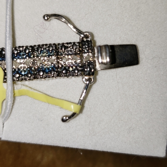 7.5" Blue +White Diamond Sterling Silver Bracelet /w platinum overlay, 1 carat - Picture 5 of 7